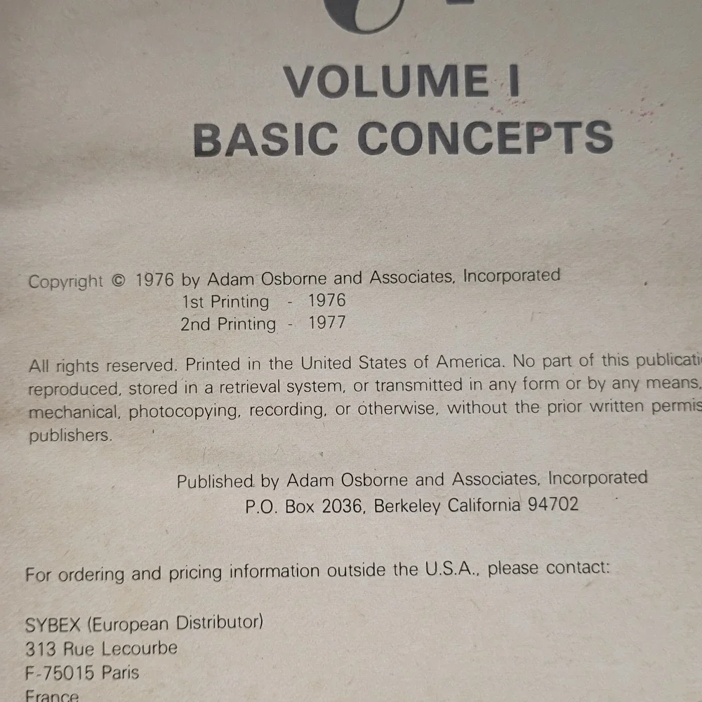 An Introduction To Microcomputers Volume 1; Adam Osborne; VINTAGE 1976